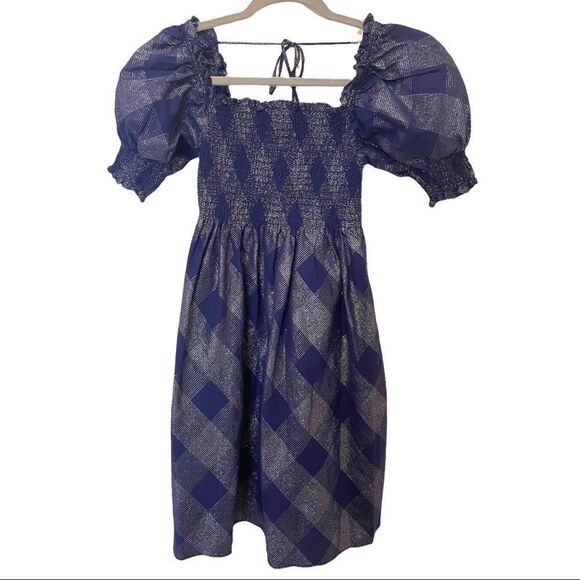 Hill House Athena Nap Dress Navy Glitter Check in Size XS - Picture 4 of 8